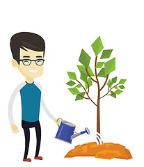 Image showing Man watering tree vector illustration.