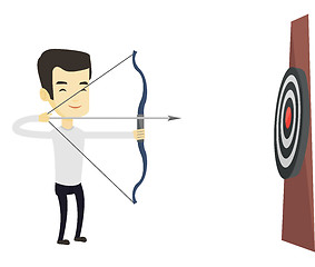 Image showing Archer aiming with bow and arrow at the target.