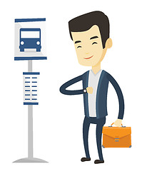 Image showing Man waiting at the bus stop vector illustration.