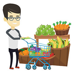 Image showing Customer with shopping cart vector illustration.