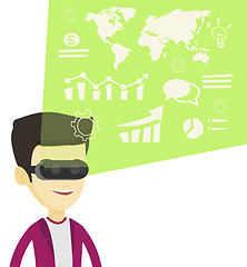 Image showing Businessman in vr headset analyzing virtual data