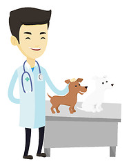 Image showing Veterinarian examining dogs vector illustration.