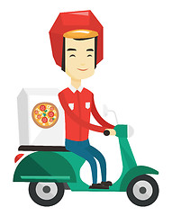Image showing Man delivering pizza on scooter.