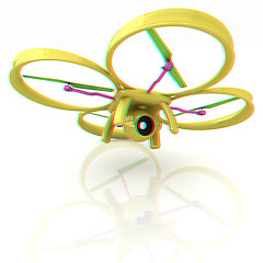 Image showing Drone, quadrocopter, with photo camera. 3d render. Anaglyph. Vie