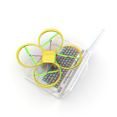 Image showing Drone and laptop. 3D render. Anaglyph. View with red/cyan glasse