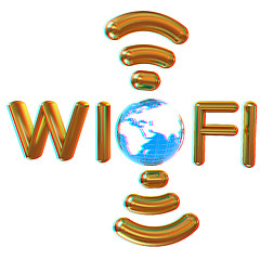 Image showing Gold wifi icon for new year holidays. 3d illustration. Anaglyph.