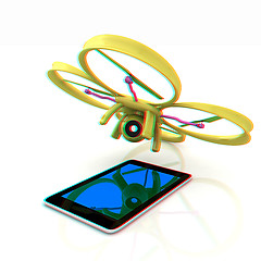 Image showing Drone with tablet pc. Anaglyph. View with red/cyan glasses to se