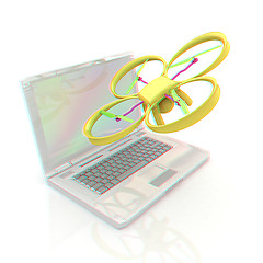 Image showing Drone and laptop. 3D render. Anaglyph. View with red/cyan glasse