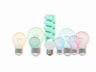 Image showing energy-saving lamps. 3D illustration. Anaglyph. View with red/cy