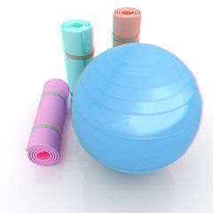 Image showing karemat and fitness ball. 3D illustration. Anaglyph. View with r