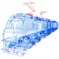 Image showing train.3D illustration. Anaglyph. View with red/cyan glasses to s