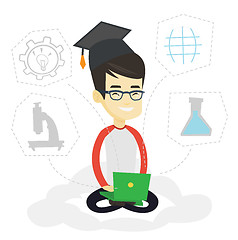 Image showing Graduate sitting on cloud vector illustration.