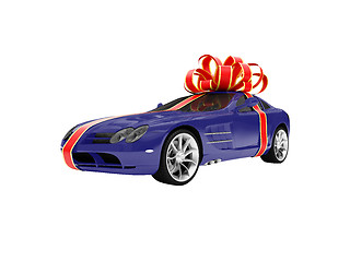 Image showing Gift isolated blue car front view