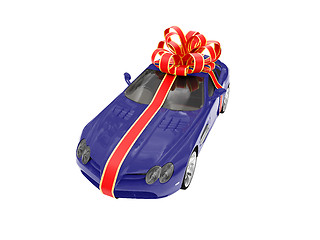 Image showing Gift isolated blue car front view