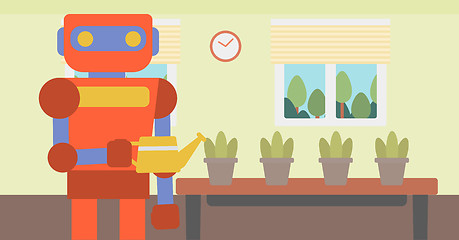 Image showing Robot housekeeper watering flowers.