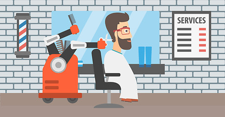Image showing Robot hairdresser making haircut to a hipster man.