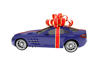 Image showing Gift isolated blue car side view