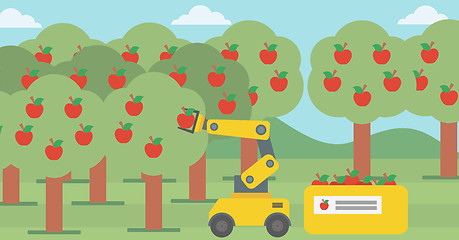 Image showing Robot picking apples at harvest time.