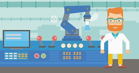 Image showing Scientist and robotic arm conducting experiments.