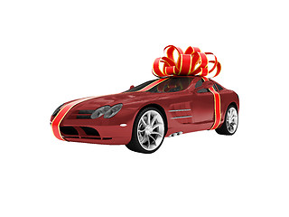 Image showing Gift isolated red car front view 01