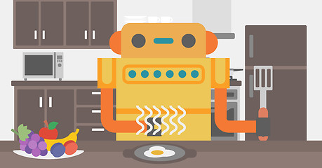 Image showing Robot housewife preparing breakfast at kitchen.