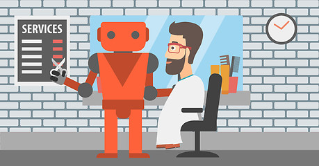 Image showing Robot barber making haircut to a hipster man.