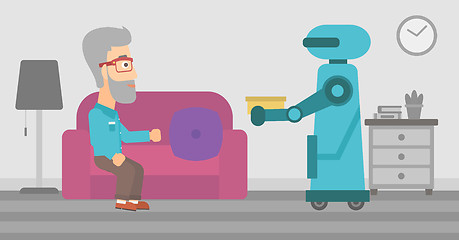 Image showing Robot assistant bringing food to an elderly man.