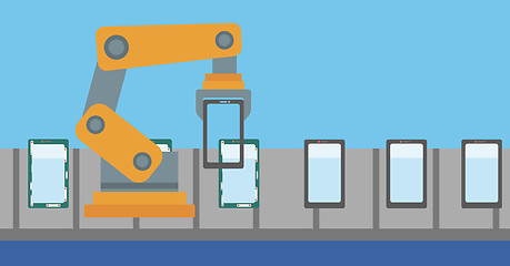 Image showing Automated robotic production line of smartphones.