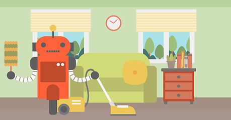 Image showing Robot cleaning carpet with vacuum cleaner.