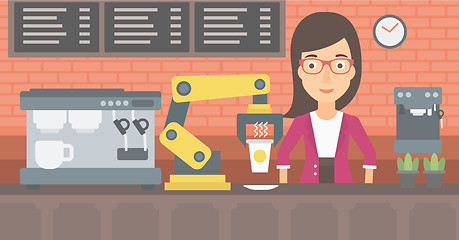 Image showing Robot making coffee for a client at coffee shop.