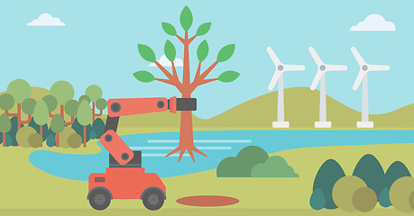 Image showing Robot machine plants a big tree.