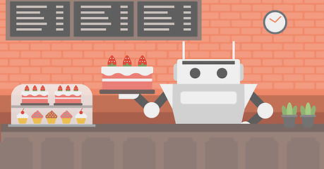 Image showing Robot waiter working at pastry shop.