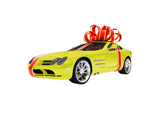 Image showing Gift isolated yellow car front view