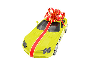 Image showing Gift isolated yellow car front view