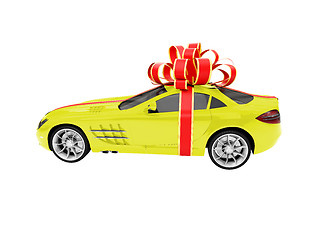 Image showing Gift isolated yellow car side view