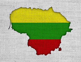 Image showing Map and flag of Lithuania on old linen
