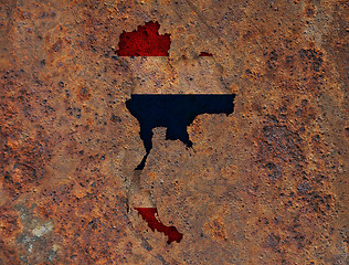 Image showing Map and flag of Thailand on rusty metal