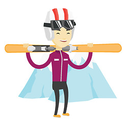 Image showing Man holding skis vector illustration.