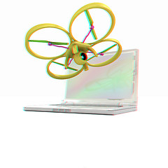 Image showing Drone and laptop. 3D render. Anaglyph. View with red/cyan glasse