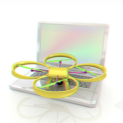 Image showing Drone and laptop. 3D render. Anaglyph. View with red/cyan glasse