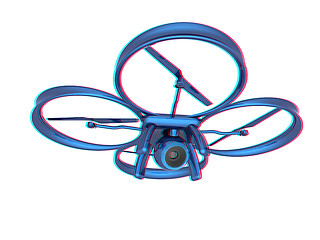 Image showing Drone, quadrocopter, with photo camera flying. 3d render. Anagly