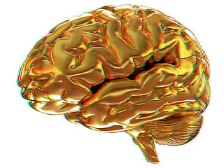 Image showing Gold brain. 3d render. Anaglyph. View with red/cyan glasses to s