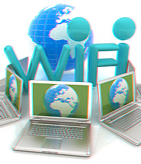 Image showing Global concept of  WiFi connectivity between laptops. 3d render.