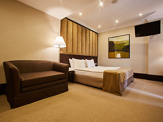 Image showing Beautiful bedroom decoration interior design in hotel