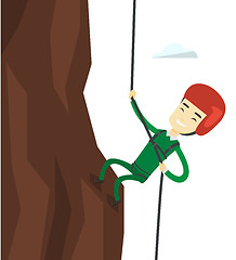 Image showing Man climbing in mountains with rope.