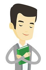 Image showing Student hugging his book vector illustration.