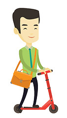 Image showing Man riding kick scooter vector illustration.