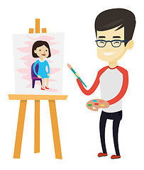 Image showing Creative male artist painting portrait.