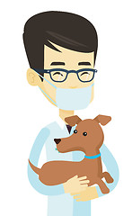 Image showing Veterinarian with dog in hands vector illustration