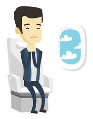 Image showing Young man suffering from fear of flying.